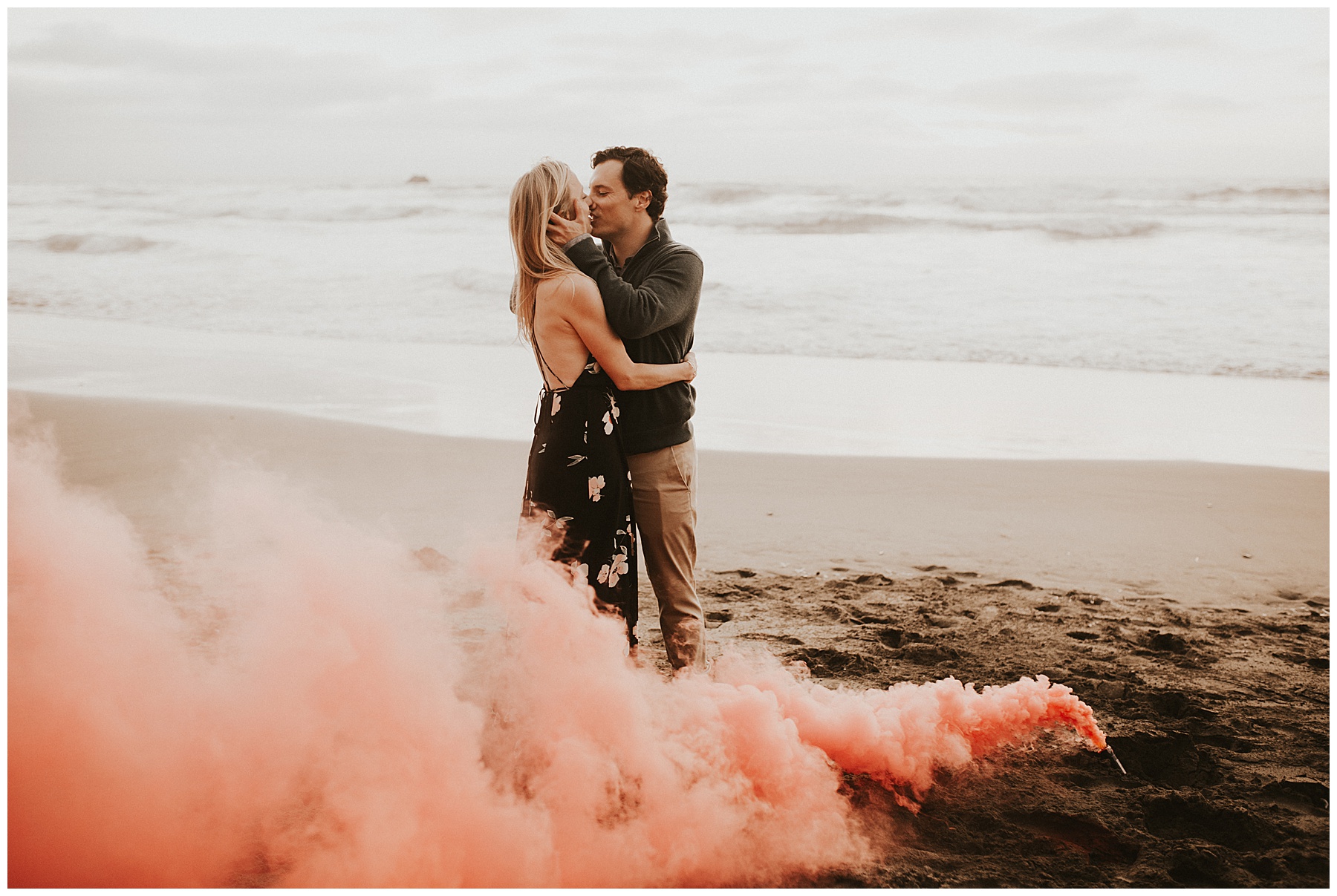 Beach color bomb anniversary session - Mussel Rock Park by Juju Photography