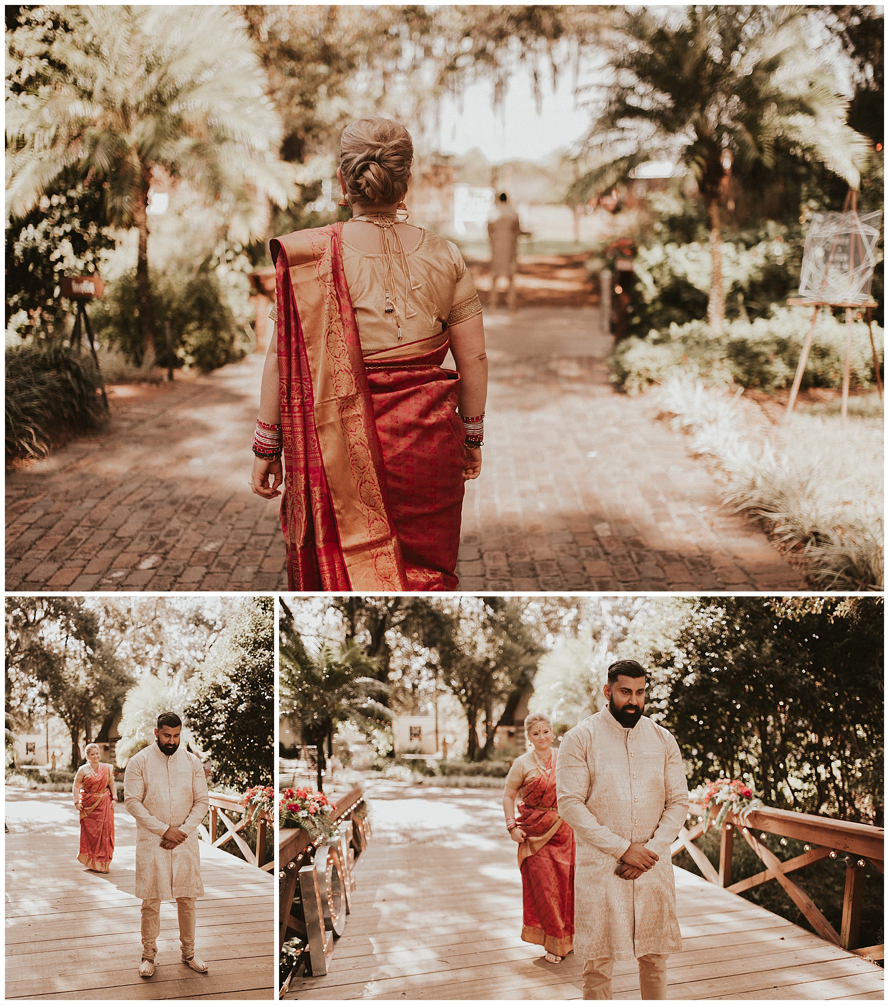 First look before a religious Indian ceremony at Cross Creek Ranch | Juju Photography - Florida, San Francisco & Destination wedding photographer 