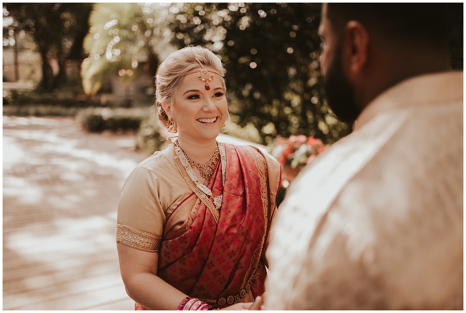 First look before a religious Indian ceremony at Cross Creek Ranch | Juju Photography - Florida, San Francisco & Destination wedding photographer 