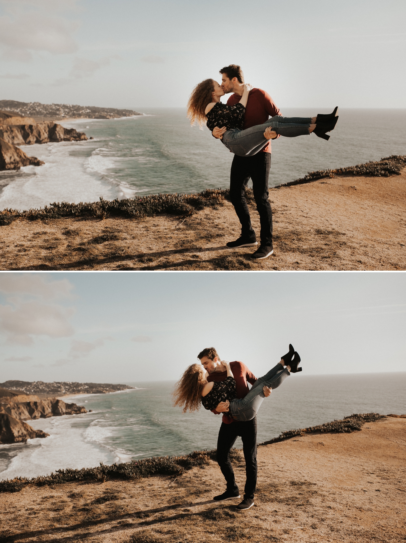 Stefanie and Cameron’s sunset engagement session at Gray Whale Cove by Juju Photography