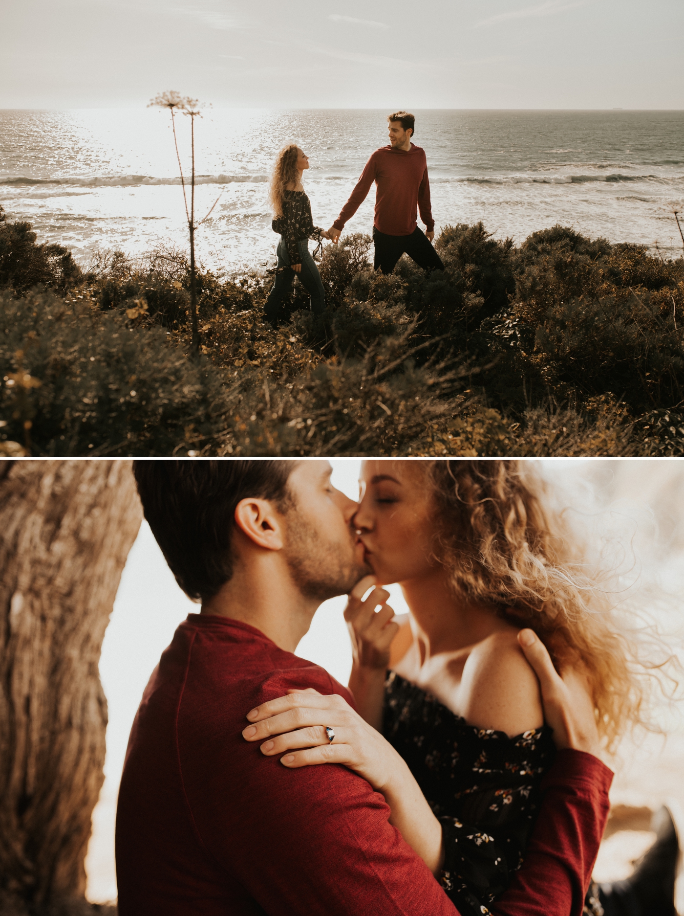 Sunset engagement session at Gray Whale Cove by Juju Photography